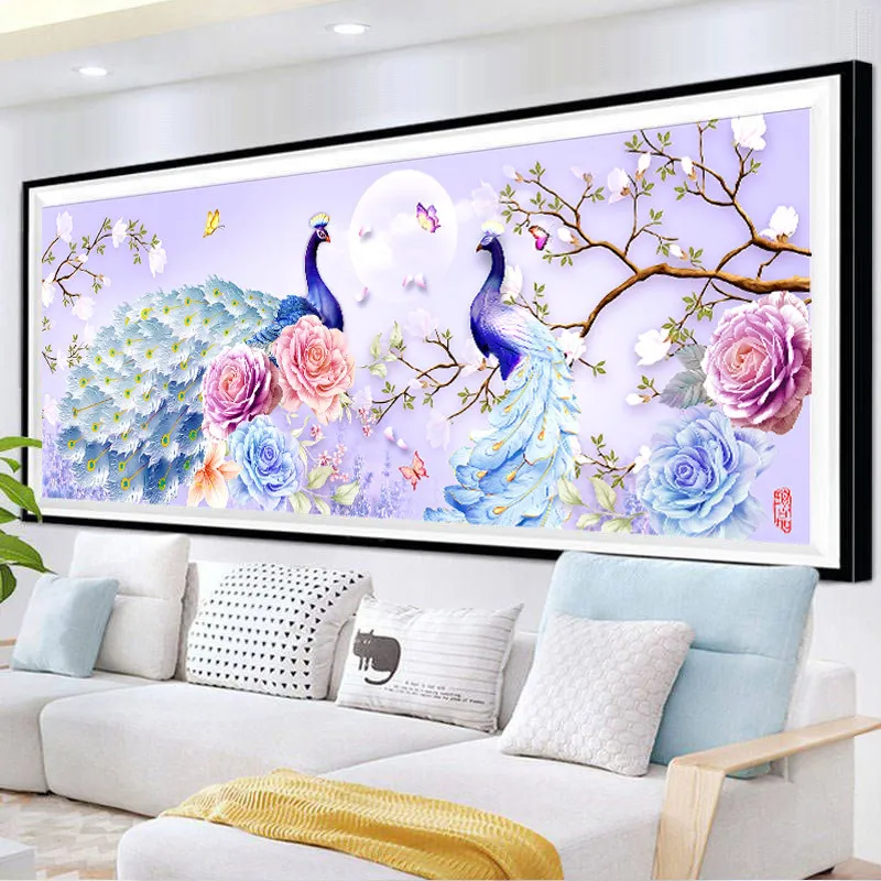 Tranh đính đá tự làm - Tranh đính đá con công Phú quý cát tường mẫu đẹp ấn tượng - Khách tự đính Tranh Đính Đá Cao Cấp Nhập Khẩu Tranh Đính