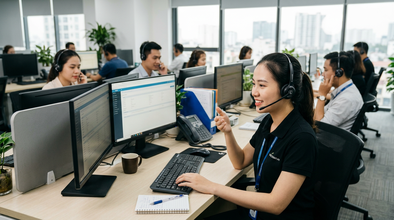 nhân viên cskh qua điện thoại