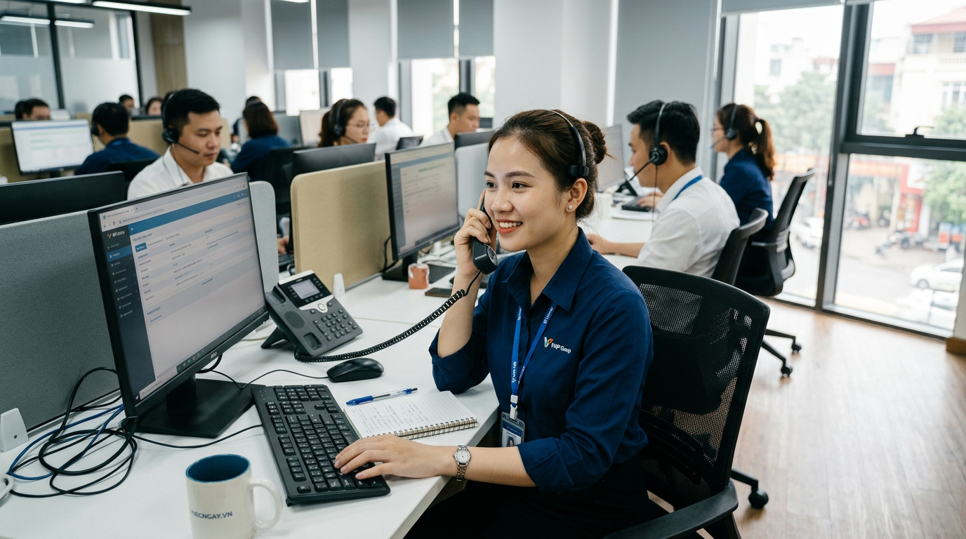 nhân viên cskh qua điện thoại