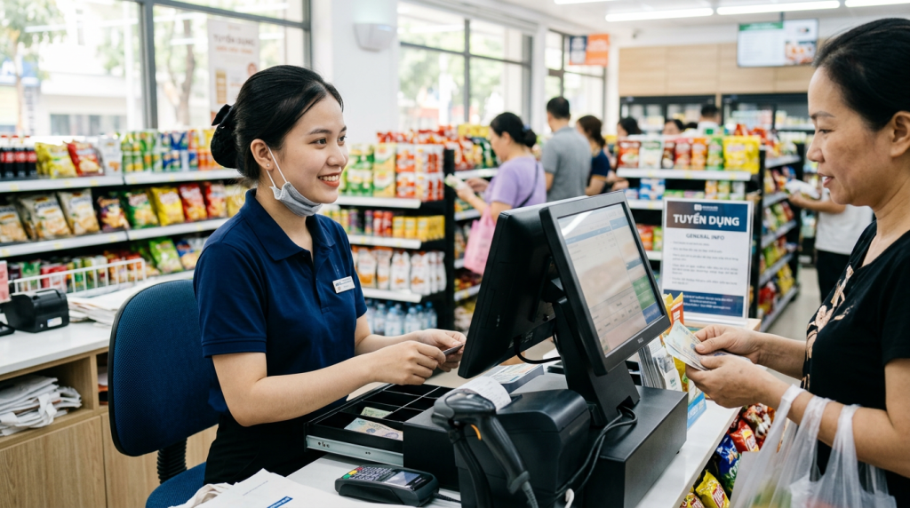 Tuyển nhân viên Thu ngân cửa hàng: Không yêu cầu kinh nghiệm, làm theo ca