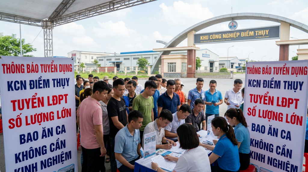 Việc làm KCN Điềm Thụy (Thái Nguyên): Tuyển LĐPT số lượng lớn, bao ăn ca